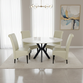 130cm Round White Marble Dining Set | 4 Cream PU Chairs