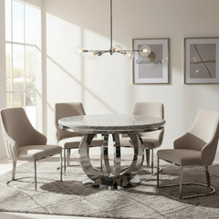 Chelsea 1.3m Round Marble Dining Table with Lasco Velvet Dining Chairs