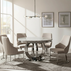 Chelsea 1.3m Round Marble Dining Table with Lasco Velvet Dining Chairs