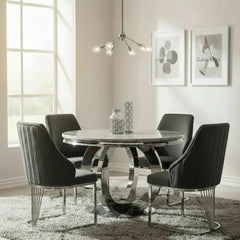 Chelsea 1.3m Round Marble Dining Table with Lasco Velvet Dining Chairs