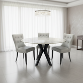 130cm Round Marble Dining Table & 4 Grey PU Leather Chairs
