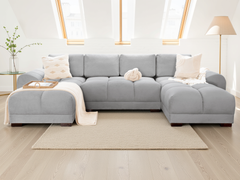 Azzuro Grey Velvet U-Shape Corner Sofa