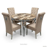 130cm Round Beige Dining Table Set with Mink Chairs
