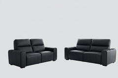 Bellagio Genuine Leather Electric Recliner Sofa Black 3+2 Set
