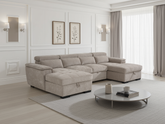 Alaya U-Shape Corner Sofa Bed in Beige | Luxury Fabric Sleeper
