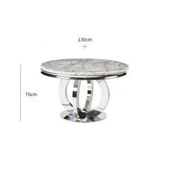 Bologna 130cm Round Mixed Brown Marble Dining Table with Mink Plain Back Ring Knocker Velvet Dining Chairs