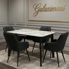 Arizona 130-160cm Extending Cream Gold Ceramic Dining Table With Palermo Chairs