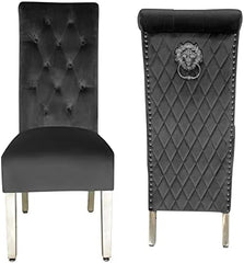 Ariana Grey Marble Dining Table Set | Sofia Dark Grey Velvet Lion Knocker Chairs | 4 to 10 Seater | 3 Size Options