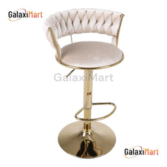 Camellia Luxury Velvet Bar Stools – Modern Quilted Bar Chairs with Gold Legs