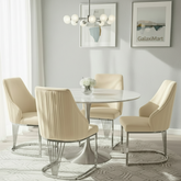 Bentley 90cm Round Grey Chrome Dining Table with Velvet Dining Chairs