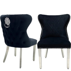2 Valentino Lion Knocker PU Leather Luxury Dining Chairs, Tufted button