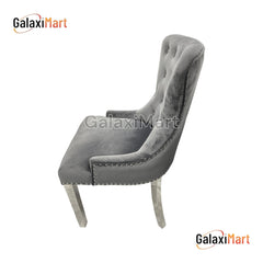 Arianna 180cm Grey Marble Dining Table with 4 Lion Knocker Grey Velvet Dining Chairs and 130cm Matching Bench