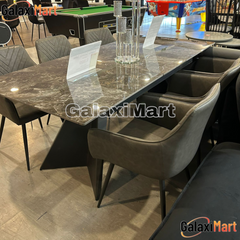 Chicago 160cm-200cm Black & Gold Extendable Dining Table with PU Leather Dark Grey Dining Chairs