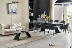 Chicago 160cm-200cm Black & Gold Extendable Dining Table with PU Leather Dark Grey Dining Chairs