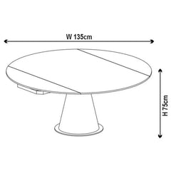 Clara 135cm White Sintered Stone Round Extendable Dining Table - Black Pedestal Base
