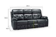 Cody Black Recliner Sofa 3-Seater