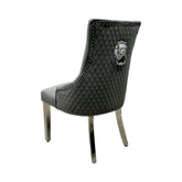 2 x Velvet Lion Knocker Dining Chairs | Luxury Quilted Design