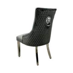 2 x Velvet Lion Knocker Dining Chairs | Luxury Quilted Design