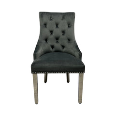 2 x Velvet Lion Knocker Dining Chairs | Luxury Quilted Design