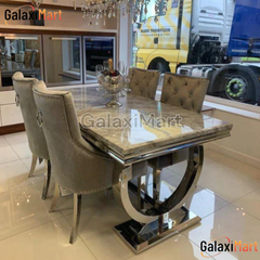 Arianna 150cm Grey Marble Dining Table with Plush Velvet Dining Chairs