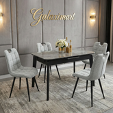 Arizona 130-160cm Extending Grey Ceramic Dining Table with Monza Grey Fabric Chairs