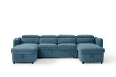 Capri Blue U-Shape Corner Sofa Bed