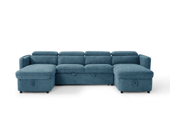 Capri Blue U-Shape Corner Sofa Bed