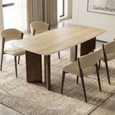 Almira 180cm Walnut & Travertine Dining Table with Catello Walnut & Cream Dining Chairs