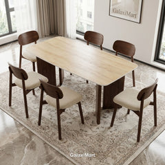 Almira 180cm Walnut & Travertine Dining Table with Clara Walnut & Cream Upholstered Dining Chairs