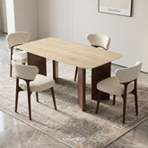 Almira 180cm Walnut & Travertine Dining Table with Luciano Walnut & Cream Chairs Luxury Dining Set