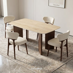 Almira 180cm Walnut & Travertine Dining Table with Luciano Walnut & Cream Chairs Luxury Dining Set