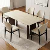 Almira 180cm Walnut & Travertine Dining Table with Mira Walnut & Cream Upholstered Chairs Modern Elegant Luxury Dining Set