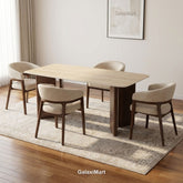 Almira 180cm Walnut & Travertine Dining Table with Zara Walnut & Taupe Upholstered Chairs Luxury Dining Set
