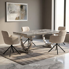 Arianna Grey Marble Dining Table 1.5m/1.8m/2m With Tuscany Dining Chairs