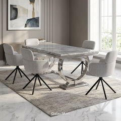 Arianna Grey Marble Dining Table 1.5m/1.8m/2m With Tuscany Dining Chairs