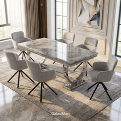 Arianna Grey Marble Dining Table 1.5m/1.8m/2m With Tuscany Dining Chairs