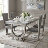 Arianna Grey Marble Dining Table | Modern Chrome Base | GalaxiMart