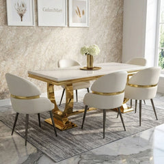 Arianna Cream Gold Marble Dining Table + Madrid PU Chairs