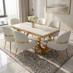 Arianna Cream Gold Marble Dining Table + Madrid PU Chairs