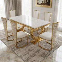 Arianna Cream Gold Marble Dining Table + Vienna Cream Gold Chairs