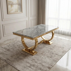 Arianna Dining Table Gold & Cream Marble in 3 Sizes & Colours – Table Only