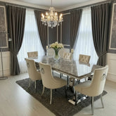Arianna 150cm Grey Marble Dining Table with Plush Velvet Dining Chairs
