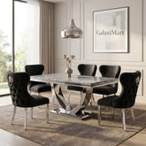 Ariel Grey 180cm Marble Dining Set — Valentino Velvet Chairs