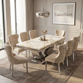 Ariel White & Gold 200cm Marble Dining Set — Valentino Mink Chairs