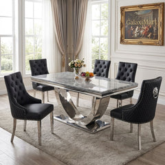 Ariel Grey Marble Dining Table with Majestic PU Dining Chairs