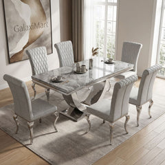 Ariel Grey Marble Dining Table with Nicole PU Leather Dining Chairs