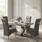 Ariel Grey Marble Dining Table with Sofia PU Leather Dining Chairs