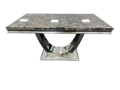 Ariel Grey Marble Dining Table with Valentino PU Leather Dark Grey Dining Chairs