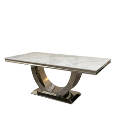Ariel Grey Marble Dining Table with Valentino PU Leather Dark Grey Dining Chairs