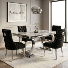 Ariana Grey 150cm Marble Dining Set — Valentino Velvet Chairs